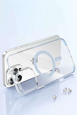Apple iPhone Uyumlu. 14 Pro Max Move Taşlı Magsafe Kapak - Mavi
