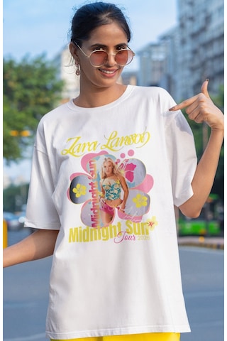 Sevbano Zarıa Larsson Midnight Sun Şarkıcı Baskılı Unisex Oversize Tişört Beyaz