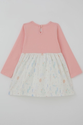 Breeze Kız Çocuk Uzun Kollu Elbise Bolerolu Eteği Çiçek Desenli Fiyonklu 3-8 Yaş, Pembe