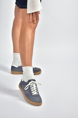 Fox Shoes V999061501 Lacivert Hakiki Deri Nubuk Kadın Spor Ayakkabı Sneakers Lacivert