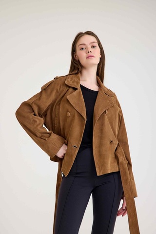 Oversize Bayan Süet Deri Ceket Vb-2 Bk-2791 - 24027 Kahverengi