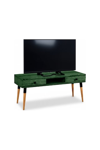 Masif Ahşap Tv Ünitesi 150 Cm İskandinav Stil, Doğal, 2 Çekmeceli Ve 1 Raflı Modest Tv-150 Ye Yeşil - Ahşap