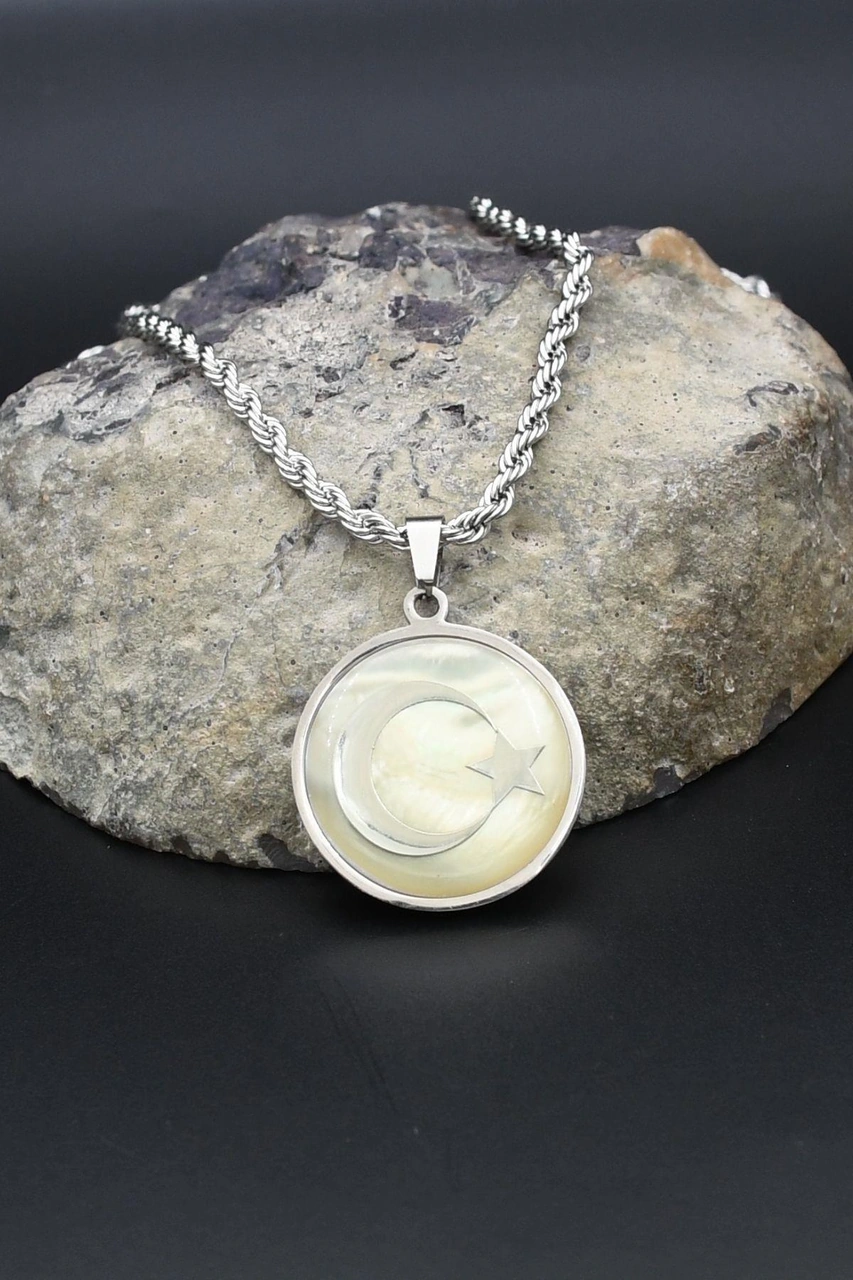 Ay Yıldızlı - Ay Yıldız Kolye Paslanmaz Çelik Zincir 3mm 902303 Gümüş