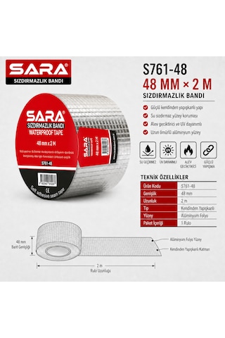 Sara S761-48 Sızdırmazlık Bandı 48 Mm X 2 M, Alüminyum Folyo Yüzeyli, Kendinden Yapışkanlı