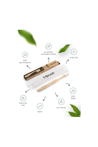 Tbrush Nano Doğal Bambu Vegan Diş Fırçası - Ultra Soft Beyaz Paslanmaz Çelik Dil Temizleyici
