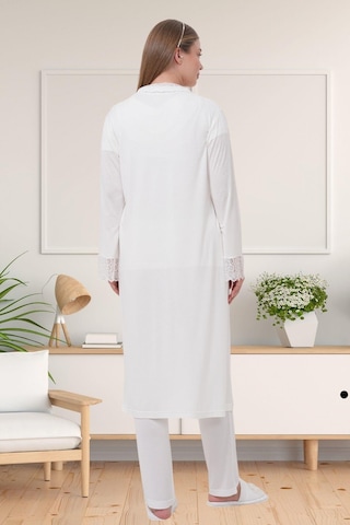 Mecit Pijama Mecit 1541 Ekru Uzun Sabahlıklı Lohusa Pijama Takımı