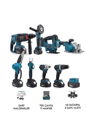 Chelikbei 36V Akülü Vidalama Seti 9'lu Mavi