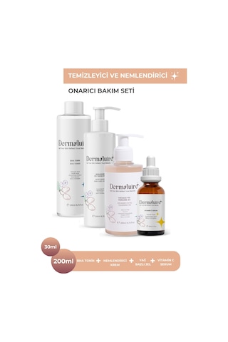 Dermaluire Vitamin C Serum 30 ML + Bha Tonik 200 ML + Nemlendirici Cilt Bakım Kremi 200 ML + Yağ Bazlı Temizleme Jeli 200 ML