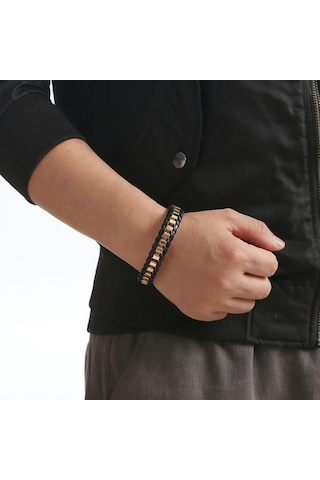 Novahub Altın Erkekler İçin Hakiki Deri Zincir Bileklik Kaplama Takı Paslanmaz Çelik Toka Altın 21.5cm Kişiselleştirilmiş Altın