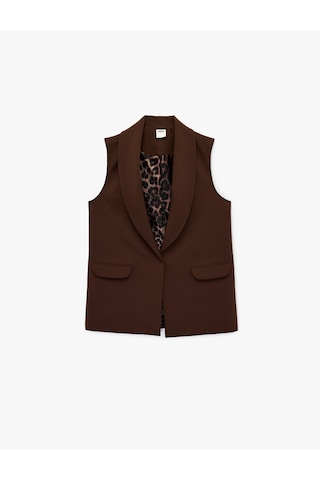 Koton Astarı Leopar Desenli Cepli Uzun Blazer Yelek Kahverengi 6sak20050uw Kahve