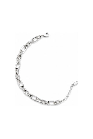 Jewelry Gümüş Renk Taş Detaylı Oval Halka Zincir Tasarımlı Paslanmaz Çelik Kadın Bileklik 1207