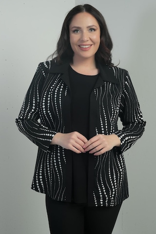 Kadın Zincir Puantiyeli Uzun Kol Kruvaze Yaka Ceket B.b. İkili Takım-40894 Siyah