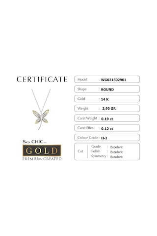 Altın Sertifikalı Premium Created Taşlı Yusufçuk Kolye Beyazz Sarı Altın