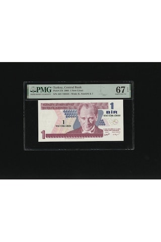 Bir Yeni Türk Lirası 1 Ytl P216 2005 Pmg 67 Epq Superb Gem Unc S/n A01 749455 8. Ems 1. Tertip