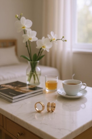 Altın Nesil - 14 Ayar Altın Yeşil Markalı Yüzük Ve Küpe Seti