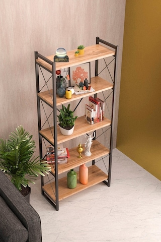 5 Raflı Metal Kitaplık Ceviz 180 Cm Çok Renkli
