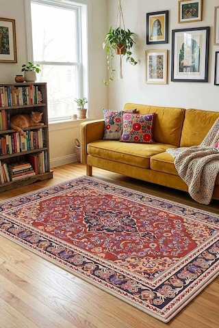 Yıkanabilir Kaymaz Taban Dijital Baskılı Halı Ve Yolluk Leke Tutmaz Salon & Mutfak Halısı - 0608 Bordo