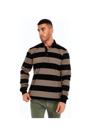 AR-MA Arma Erkek Örme Ribanalı Regular Fit Çizgili Polo Yaka Sweatshirt %95 Pamuk %5 Elastane K30554952902 Siyah