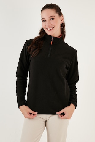 Lela Slim Fit Yumuşak Dokulu Anti-Pilling Tüylenme Yapmayan Yarım Fermuarlı Bayan Polar 5907000 Siyah