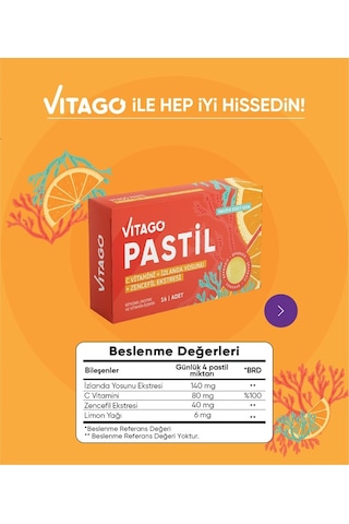 Vitago Vitamin C + İzlanda Yosunu + Zencefil Eki 16 Pastil