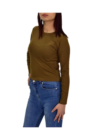 Kadın Uzun Kol Fitilli Body Tişört Bgl-st04231 Açık Kahve