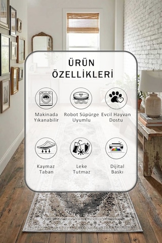 Pusher Dijital Baskılı Kaymaz Yıkanabilir Yolluk Vizon