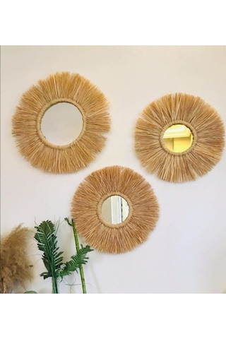 Casadilegno El Yapımı 3'Lü Aynalı Rafya Duvar Süsü