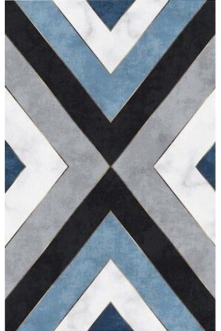 Gri Mavi Kaymaz Tabanlı Halı Makinede Yıkanabilir Halı Yolluk Gri - Mavi