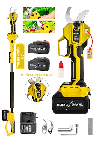 Steiner 30 Mm Dijital Kömürsüz Akülü Bağ Dal Ağaç Kesme Biçme Budama Şarjlı Makası Makinesi + Teleskop S4844