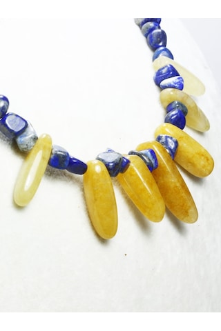 Lapis Lazuli & Akik Taşı Tasarım Kolye Lacivert - Sarı