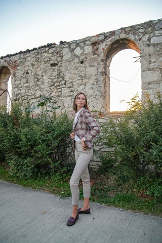 Kadın Dar Paça Kumaş Pantolon Frn61070 Bej