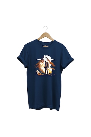 Mountain Dağ Yürüyüşü Ve Kar Manzara Baskılı %100 Pamuk Unisex Regular Fit T-shirt Lacivert