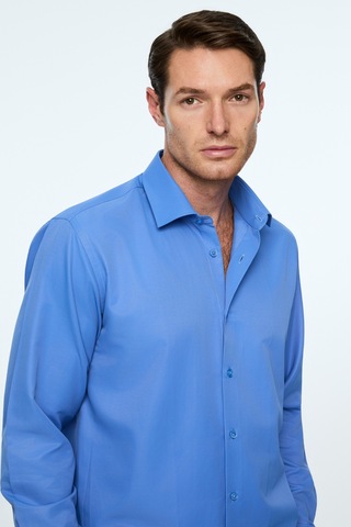 Morven Erkek Mavi Düz Slim Fit Sert Yaka Gömlek 26mc004066300 Mavi