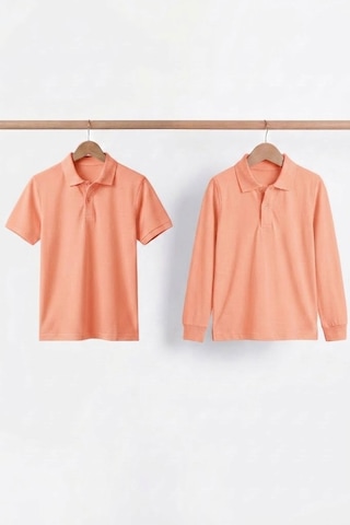 Nacar Store Unisex Çocuk Uzun Ve Kısa Kollu Polo Yaka Okul Tişörtü 2'li Set Somon