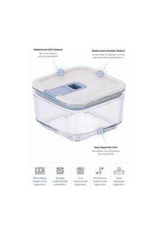 Neoflam Perfect Seal Kare Cam Saklama Kabı Bej 500 ML Bej