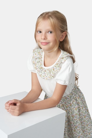 Made With Liberty Fabric Liberty Kumaş Yakası Fırfır Detaylı Kız Çocuk Tişört Krem