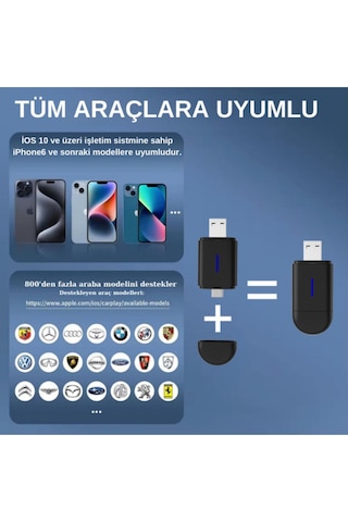 Mini Carplay 2in1 Araç Kiti Wireless/kablosuz Carplay Ve Android Auto Adaptörü Type-c ,usb