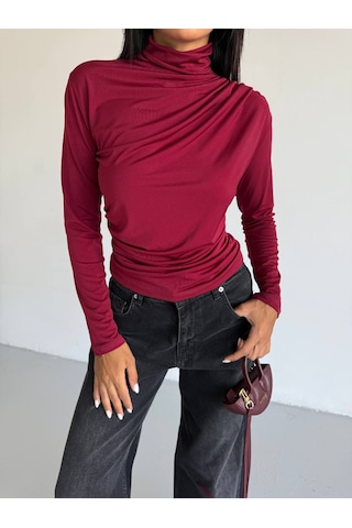 Trendhazan Boğazlı Drapeli Sandy Kumaş Bluz bordo