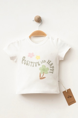 %100 Pamuklu Posıtıve Flower T-shirt Ekru