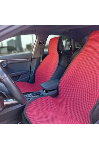 Universal Terletmez Oto Koltuk Koruyucu Kılıf - 2 Adet Ön, 1 Adet Arka Kırmızı