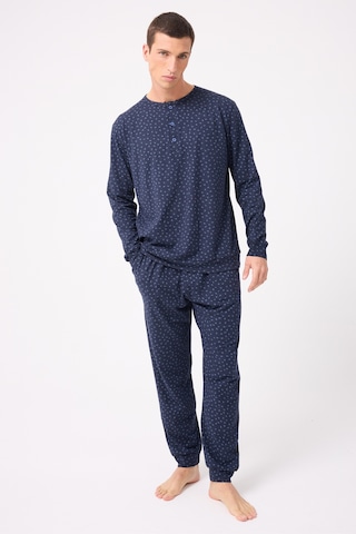 L'espadon Oceanripple Premium Örme Pamuk Uzun Kollu Henley & Uzun Pantolonlu Erkek Pijama Takımı-3228 Lacıvert