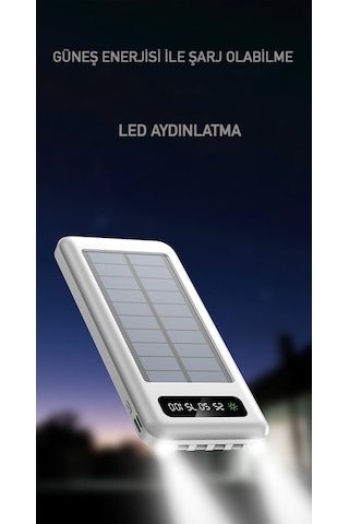 Robeve Acl Pw-59 10000 Mah Powerbank Göstergeli Solar Fenerli Güneş Enerjili Taşınabilir Hızlı Şarj Aleti Siyah