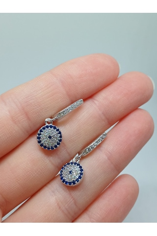 925 Ayar Gümüş Nazar Boncuğu Şekilli Taşlı Küpe Şık Ve Koruyucu Tasarım Gümüş