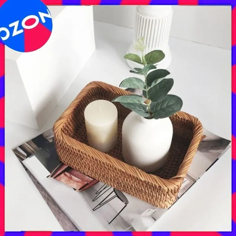 Konesam Vintage Tarz El Dokuma Rattan Depolama Sepeti, 20x14x7 Cm, Kahve-atıştırmalık-aksesuar Depolama, Dayanıklı Doğal Rattan Malzeme Kahverengi