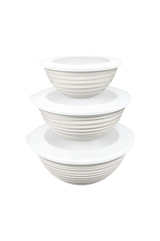 Ceronni Galaksi Desenli Kapaklı Kase 3lü Set 3lt 2lt 1lt Beyaz Beyaz