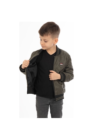 Erkek Çocuk Haki Kolej Yaka İçi Astarlı Su Ve Rüzgar Geçirmez Fermuarlı Cep Mont Haki