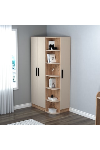 Arnetti 3 Kapaklı Gardırop Raflı Luses Gardırop Atlantik Çam Bej