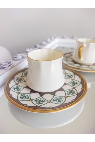 Bukle New Bone China Gold 6 Kişilik Kahve Fincan Takımı 80 Ml Beyaz