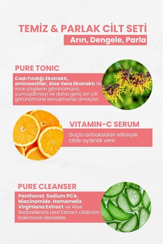 Temiz&parlak Cilt Seti-pure Cleanser&glikolik Asit Tonik&vitamin C Serum