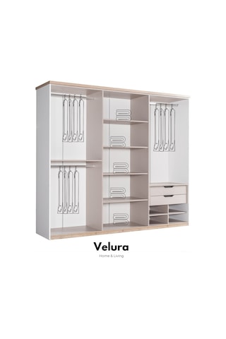 Boerno 6 Kapaklı Aynalı Gardırop Dolap Beyaz - Ceviz